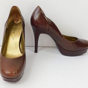 GUESS Leather Brown Stilettos Round Toe Heels 7M